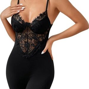 SHEIN Black Lingerie Camisole Romper Bodysuit Shaper Lace Insets size XS - S